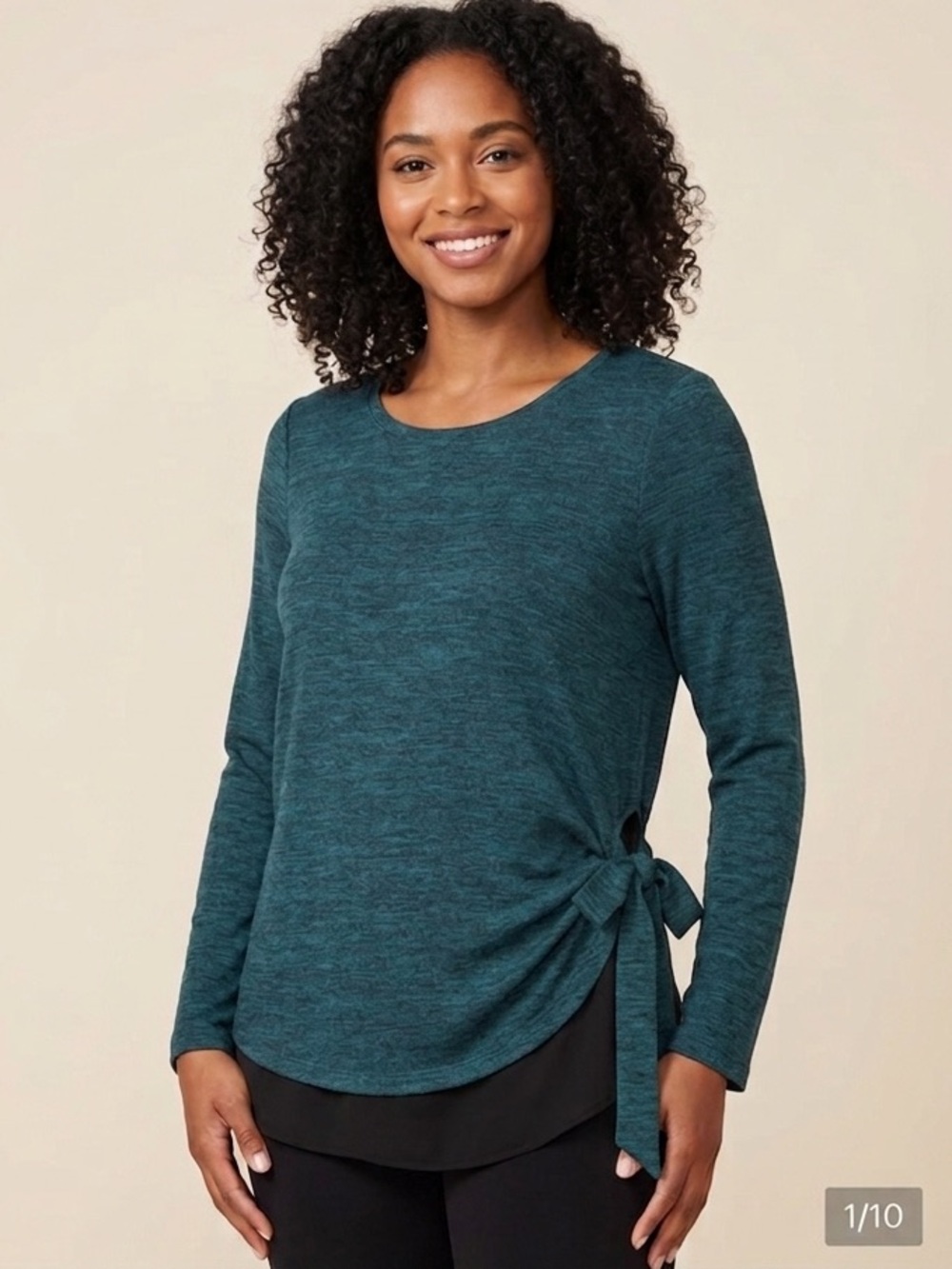 ZOZO Women's Teal Long-Sleeve Layered Ties On Side Top Size M